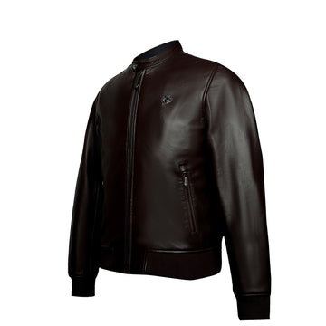 Men's Dark Brown Genuine Leather Jacket with Metal Lion Logo Accessories by Brune & Bareskin