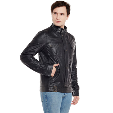 Buckle Style Black Leather Jacket By Brune & Bareskin