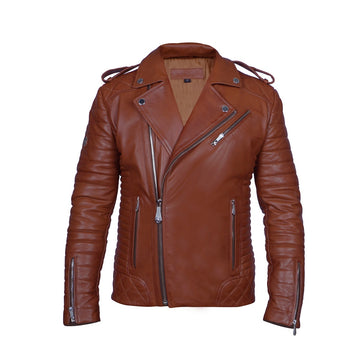 Men's Trending Stylish And Comfortable Diamond Stitch Tan Leather Biker Jacket By Brune & Bareskin