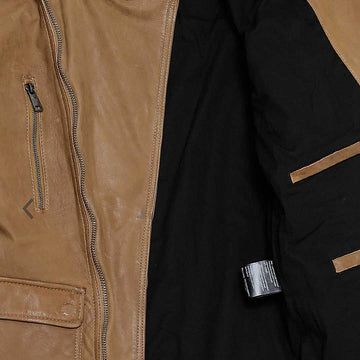 Bareskin Dark Beige Colour Genuine Leather Biker Jacket For Men