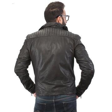 Black With Padded Elbow 100% Genuine Leather Biker Jacket