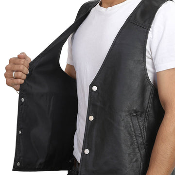 Black Sleeveless Biker Vest in Genuine Leather For Men By Brune & Bareskin