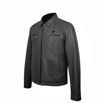 Grey Club Collar Dual Zip Pockets Men Leather Jacket By Brune & Bareskin