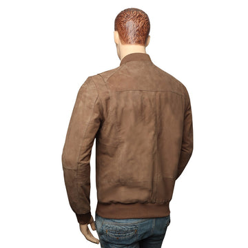 Men's Multi Pockets Beige Suede Leather Jacket with Rib Design by Brune & Bareskin