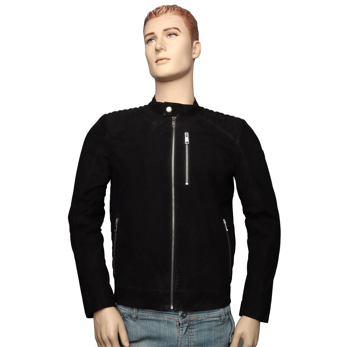 Black Suede Leather Quilted Shoulder Design Jacket for Men By Brune & Bareskin