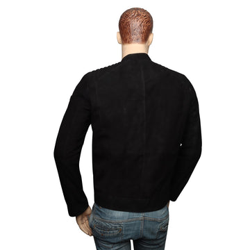 Black Suede Leather Quilted Shoulder Design Jacket for Men By Brune & Bareskin