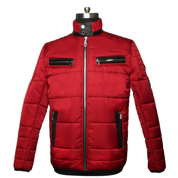 Multiple Front Pockets Red Puffer Jacket by Brune & Bareskin