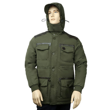 Men's Concealed Zipper Hood Green Puffer Jacket By Brune & Bareskin