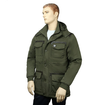 Men's Concealed Zipper Hood Green Puffer Jacket By Brune & Bareskin