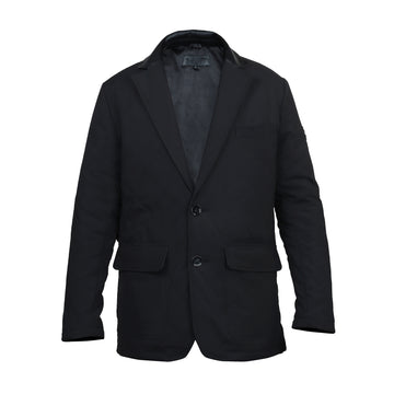 Contrasting Leather Trims Black Buttoned Style Lapel Collar Men Puffer Blazer Coat by Brune & Bareskin