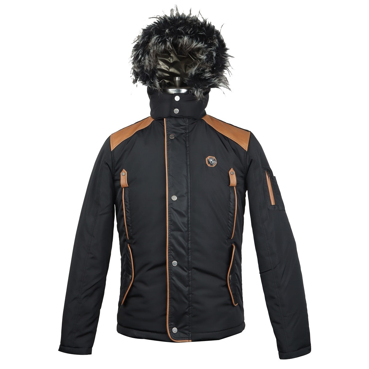 Fur Hoodie Black Puffer Genuine Leather Trim Jacket by Brune & Bareskin