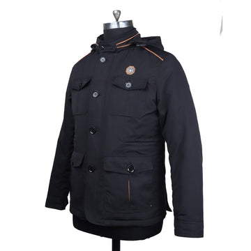 Concealed Zipper Hood Black Puffer Jacket by Brune & Bareskin
