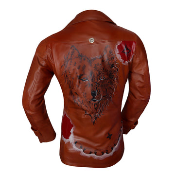 Hand Painted "Will-Skill" Multi-Color Quoted Tan Leather Jacket Coat By Brune & Bareskin