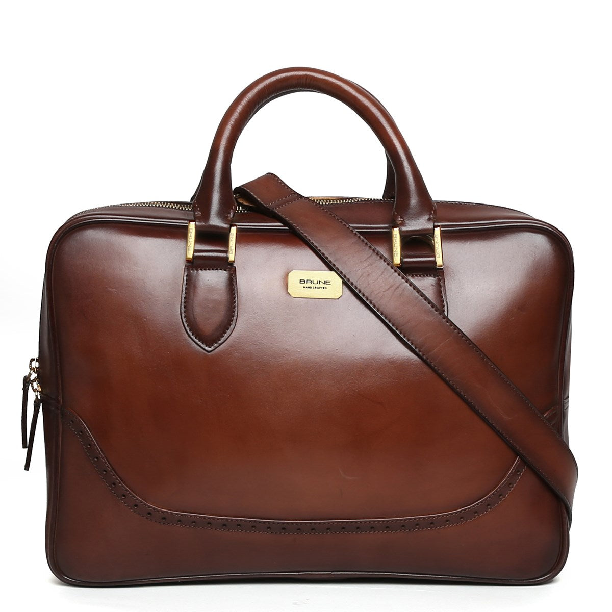 Brown Brogue Detail Leather Laptop Office Briefcase By Brune & Bareskin