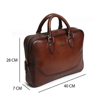 Brown Brogue Detail Leather Laptop Office Briefcase By Brune & Bareskin
