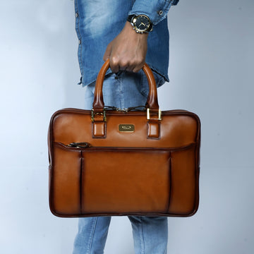 Tan Elegant Look Office Leather Briefcase By Brune & Bareskin