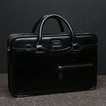 Black Classic Full Grain Leather Laptop Briefcase By Brune & Bareskin