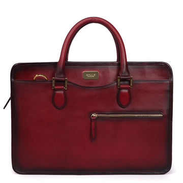 Wine Classic Genuine Leather Laptop Office Briefcase With Golden Accessories By Brune & Bareskin