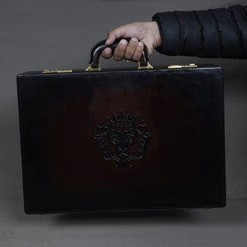 Hand Painted Office Briefcase In Dark Brown Leather Hard Case With Number Lock