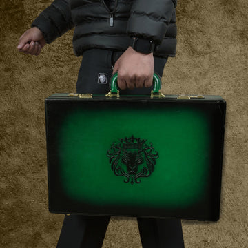 Hand Painted Office Briefcase in Green Leather Hard Case