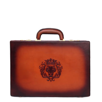 Tan hand painted office briefcase in hard case with number lock system