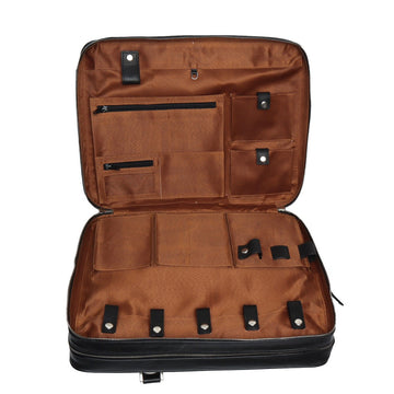Dual Compartment Laptop Briefcase in Black Leather