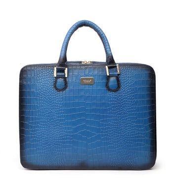 Sky Blue Office Briefcase in Deep Cut Croco Leather