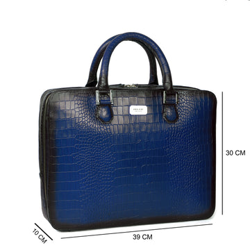 Blue Leather Unisex Office Briefcase with Organizer Compartment