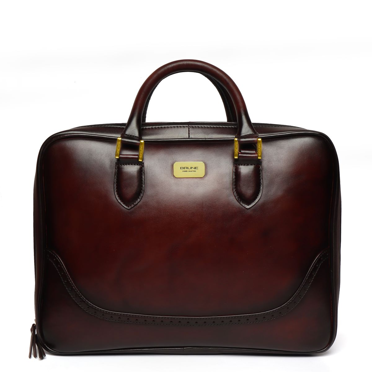 Brogue Detailing Laptop/Office Briefcase in Dark Brown Leather With Extra Compartment