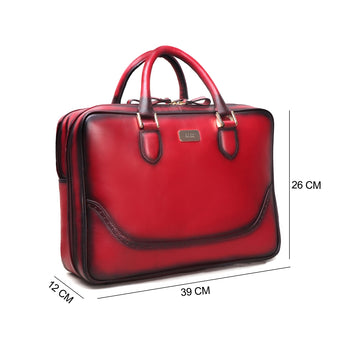 Red Leather Office Briefcase With Extra Compartment