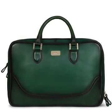 Green Leather Laptop Office Briefcase With Brogue Detailing