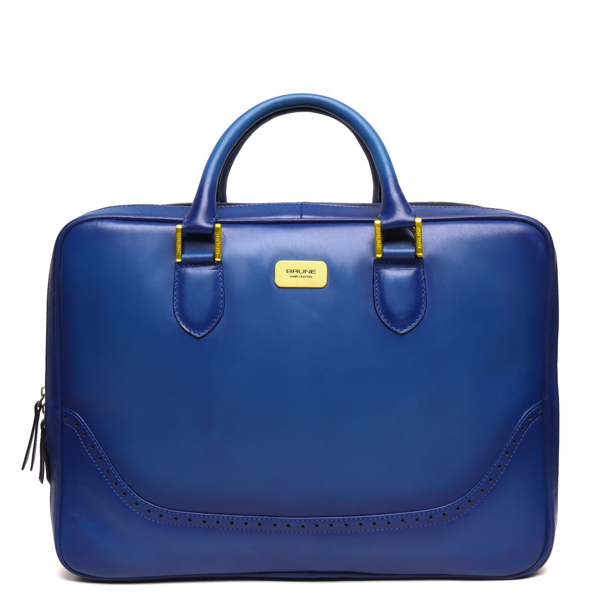 Blue Leather Laptop/Office Briefcase With Extra Compartment & Brogue Detailing