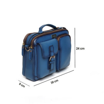 The Modern Quick Sky Blue Office Briefcase With Extra Compartment By Brune & Bareskin