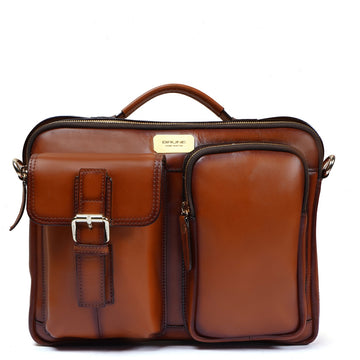 The Modern Quick Tan Office Briefcase With Extra Compartment By Brune & Bareskin