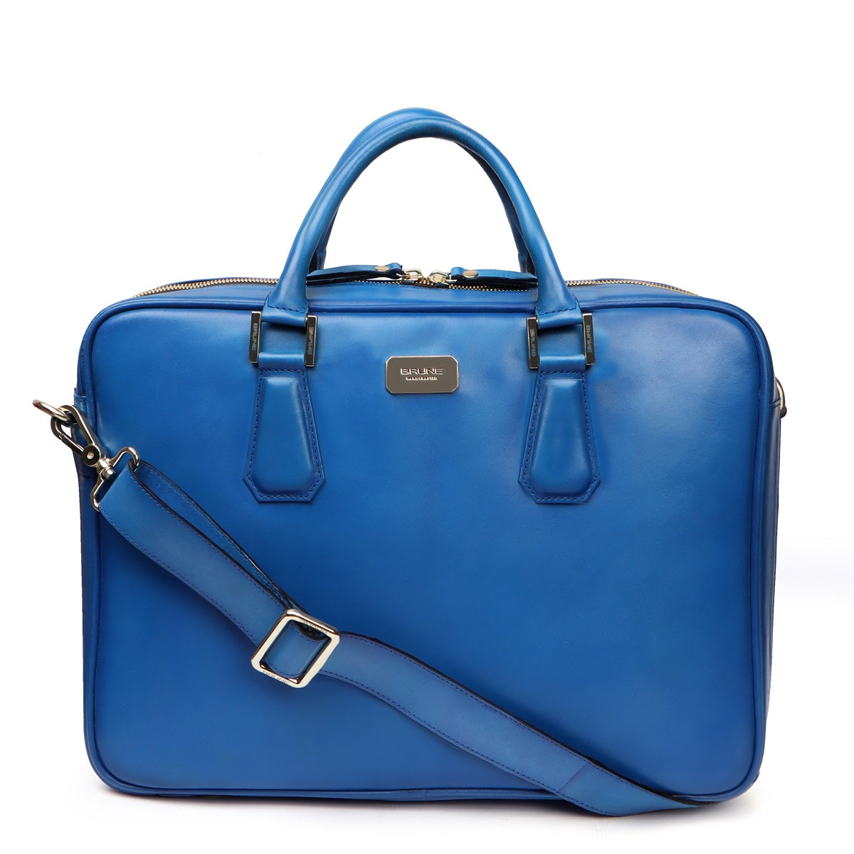 Sky Blue Office Briefcase with Organizer Compartment Leather bag by Brune & Bareskin