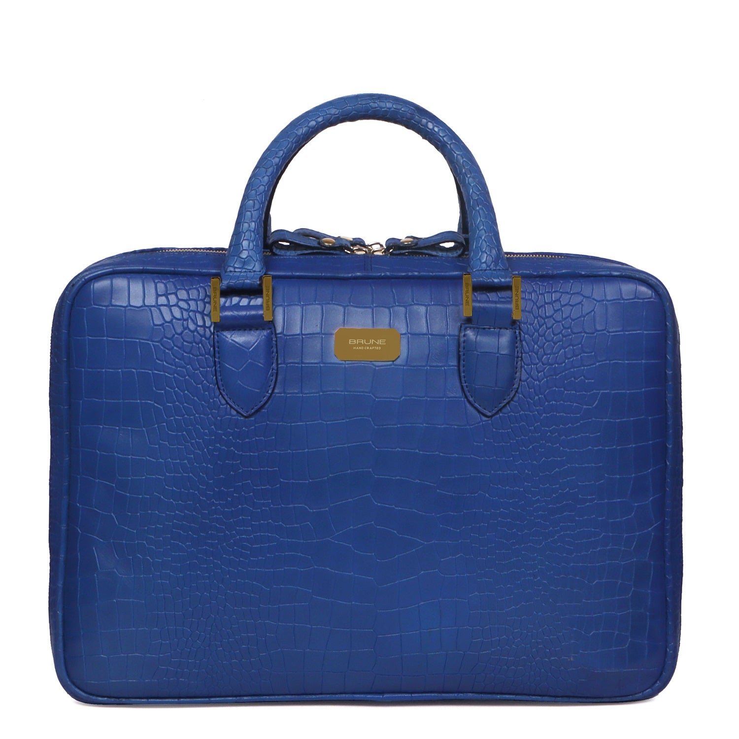 Sky Blue Leather Laptop Office Briefcase With Extra Compartment in Cro