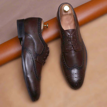 Dark Brown Hand Finished Full Brogue Wingtip Formal Shoes By Brune