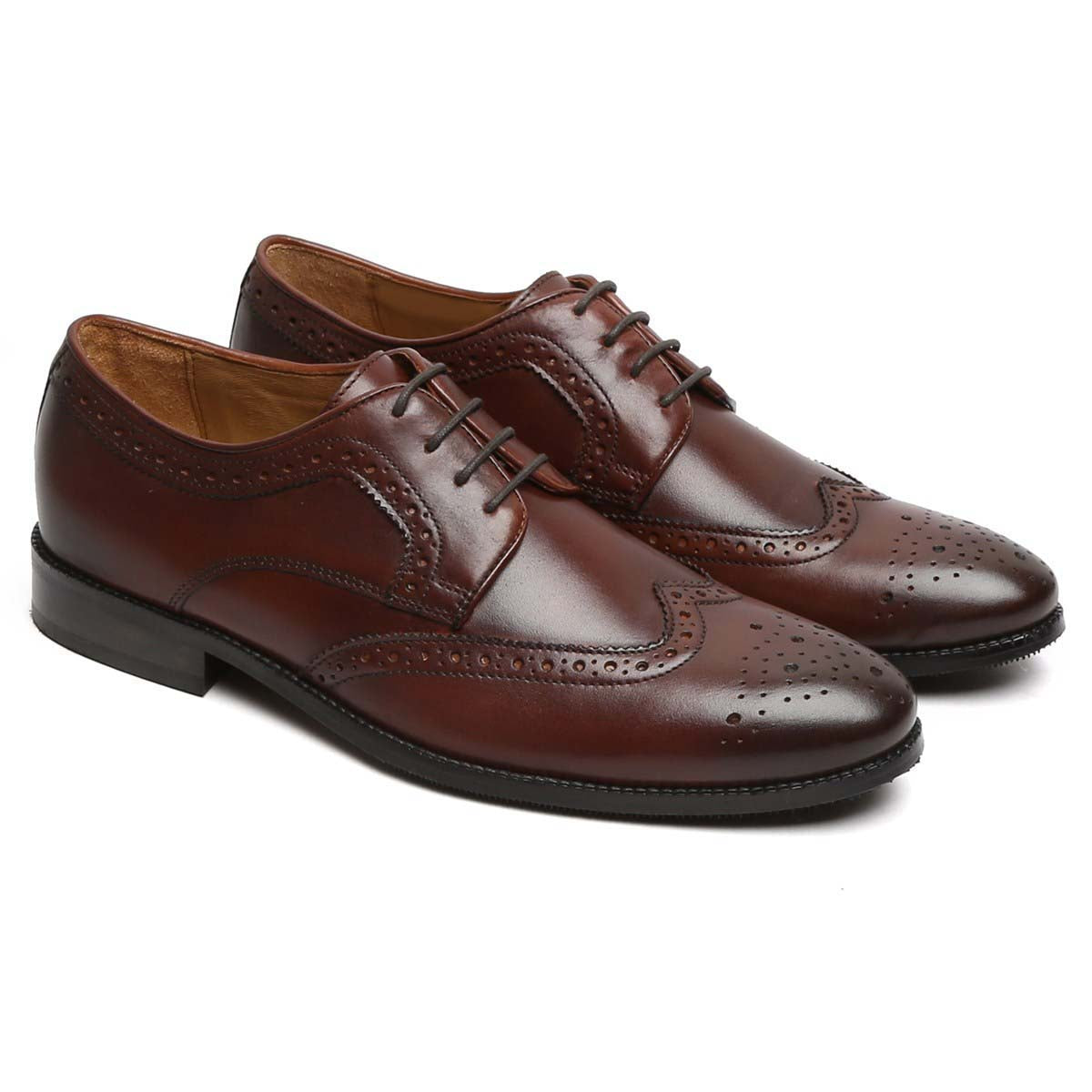 Dark Brown Hand Finished Full Brogue Wingtip Formal Shoes By Brune