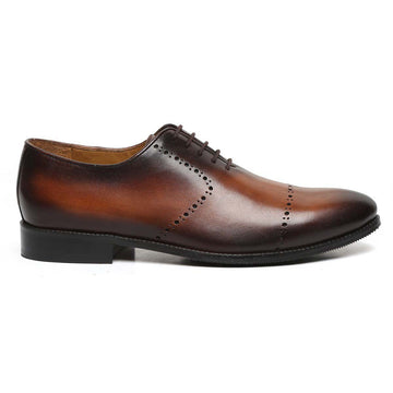 Tan Burnished Leather Quarter Brogue Oxford Formal Shoes By Brune & Bareskin