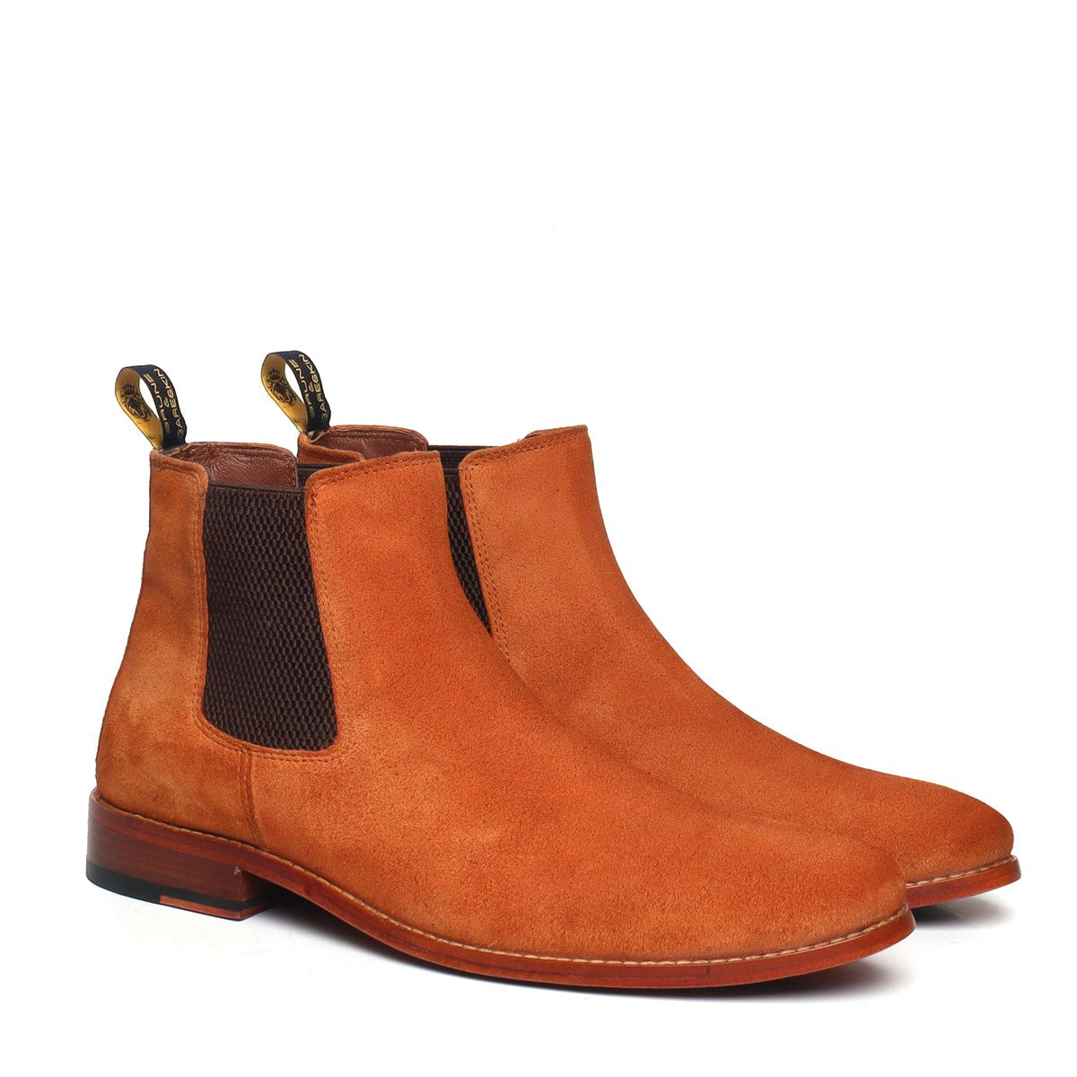 Orange Suede Leather Chelsea Boots with Leather Sole by Brune & Bareskin