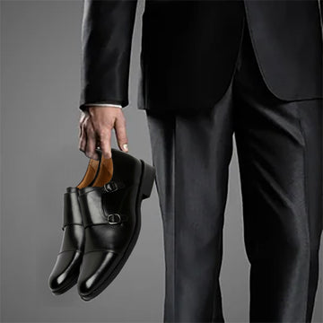 Black Genuine Leather Cap Toe Double Monk Strap Formal Shoes By Brune & Bareskin