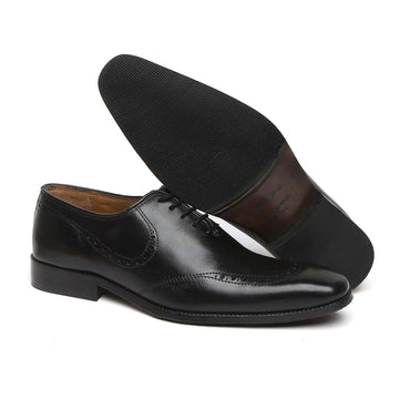 Black Leather Hand Painted Quarter Brogue Formal Shoes By Brune & Bareskin