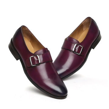 Purple Hand Crafted Single Monk Strap Formal Shoes By Brune & Bareskin