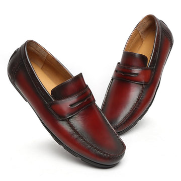 Wine Hand Painted Leather Moccasins For Men By Brune & Bareskin