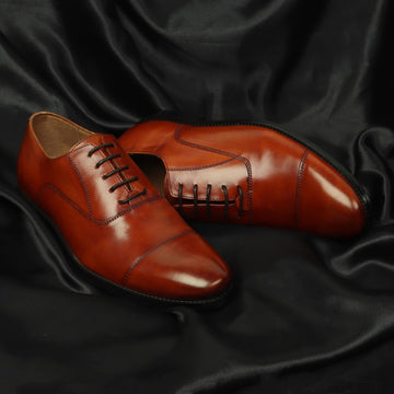 Orangish Cap Toe Leather Lace-Up Shoe