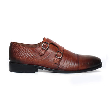 Tan Genuine Leather Monk Shoes By Brune