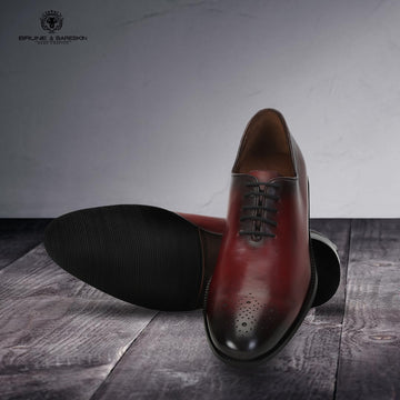 Wine Leather Whole Cut/One Piece Medallion Toe Oxford Formal Shoes By Brune & Bareskin