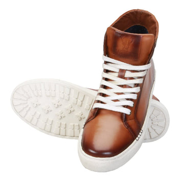 Burnished Tan High Ankle Lace-Up Genuine Leather Sneakers By Brune & Bareskin