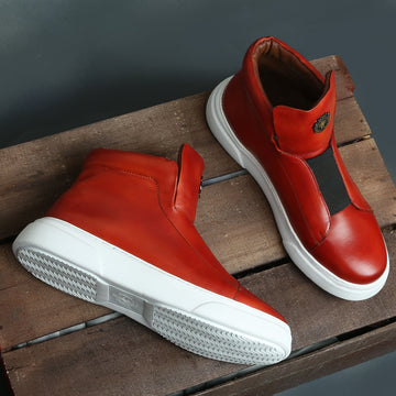 Hot Red Color Mid-Top Sneakers in Stretchable Closure by Brune & Bareskin