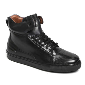 Black Leather High Top Lace-Up Sneakers By Bareskin